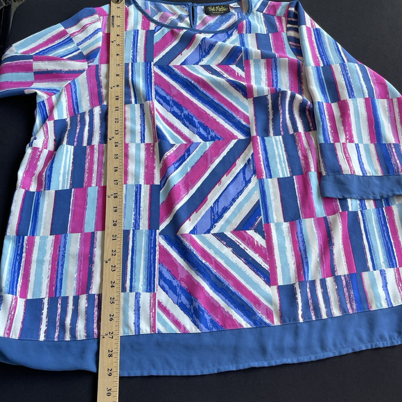 QVC Bob Mackie Blouse Womens Plus Size 1X Abstract Striped 3/4 Sleeve Artsy - Picture 9 of 10